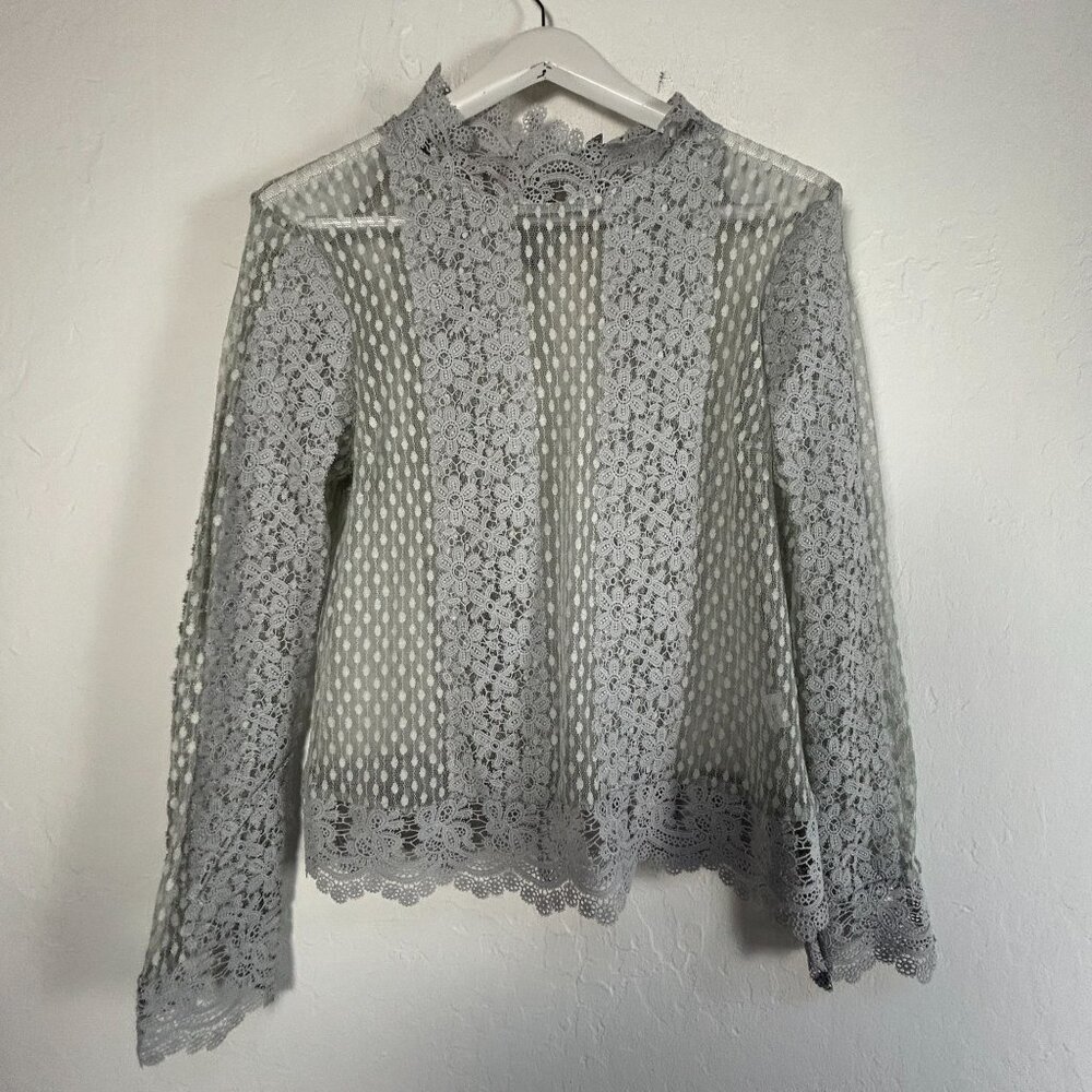 Anthropologie Blue Tassel Womens Loraine Lace Top Medium Vintage Floral New $98